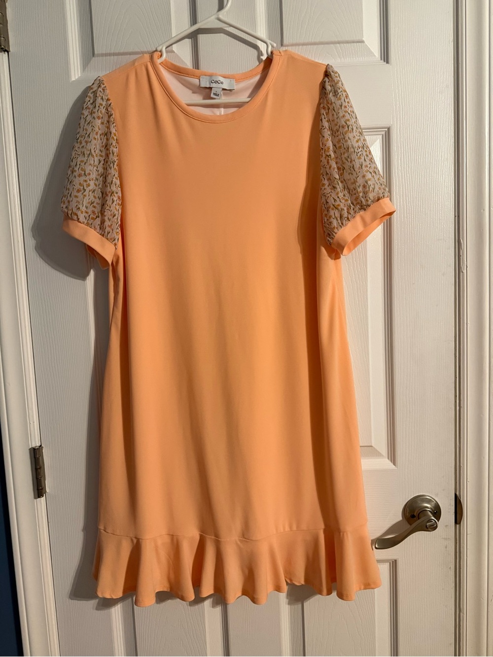CeCe Peach Short Sleeve Knit‎ Dress with Floral Sheer Sleeves